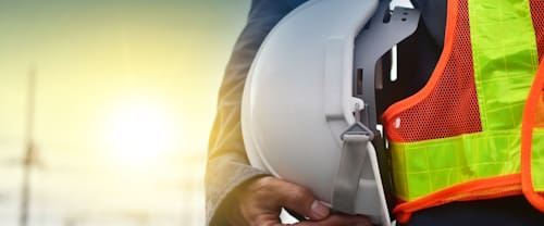 Technician,Holding,White,Hat,Safety,Hard,Hat,Sunlight,Background
